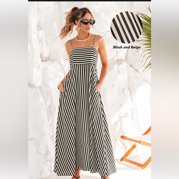 Striped Black and White Maxi Dress - Picture 4 of 6